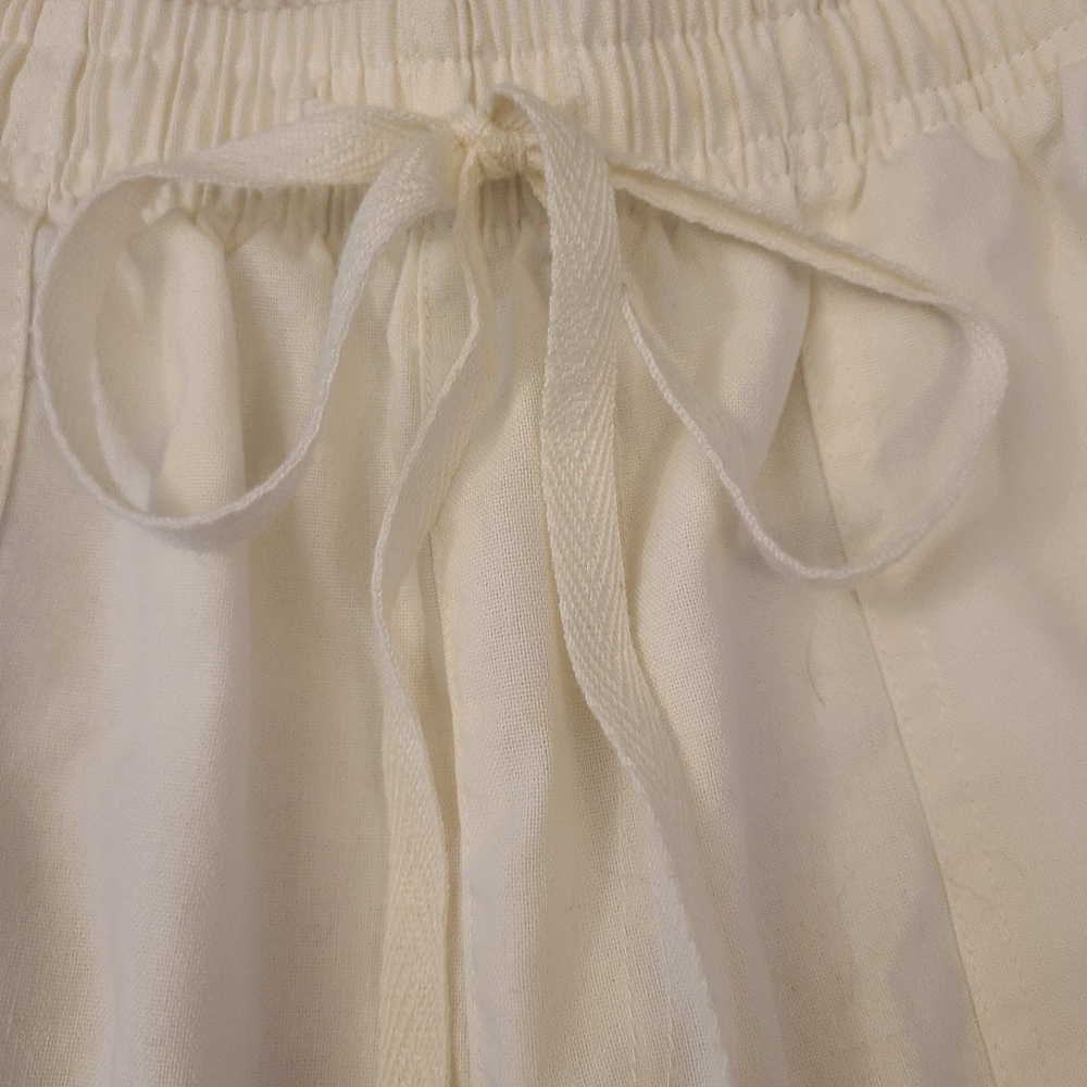 Women's Shorts Classic White Drawstring Cotton Linen Blend Size Large - Picture 8 of 9